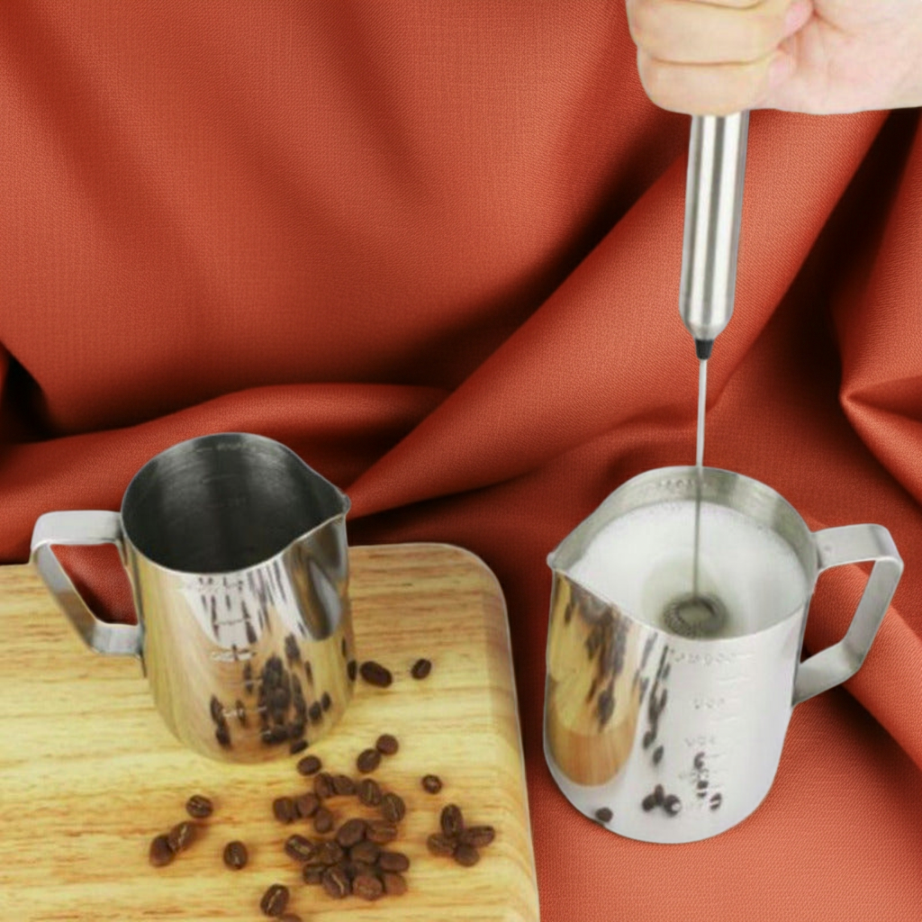 Handheld Electric Milk Frother – Stainless Steel Whisk, Battery-Powered